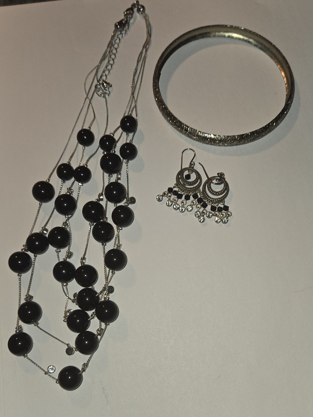 Unsigned Lia Sophia Silver-Tone Black Bead Multi-Strand Necklace & Earrings Set